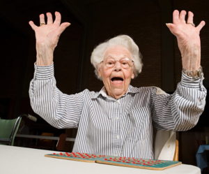 old lady celebrates bingo win