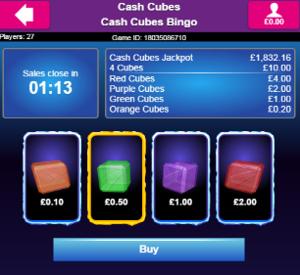 cash cubes bingo game screenshot