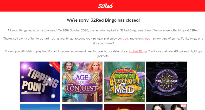 32red bingo closed