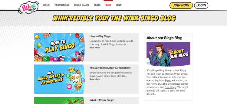 Winkbingo blog screenshot