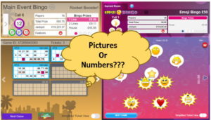 picture or number bingo screenshots side by side