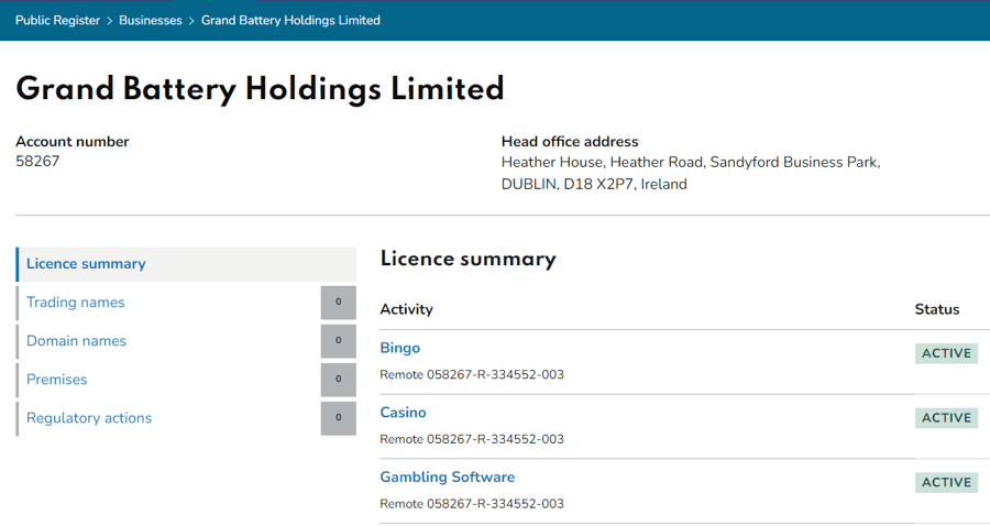 grand battery holdings limited uk gambling license summary