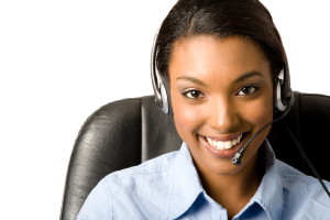 customer care assistant wearing radio headset